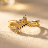 Gold Cubic Zirconia Crossover Ring