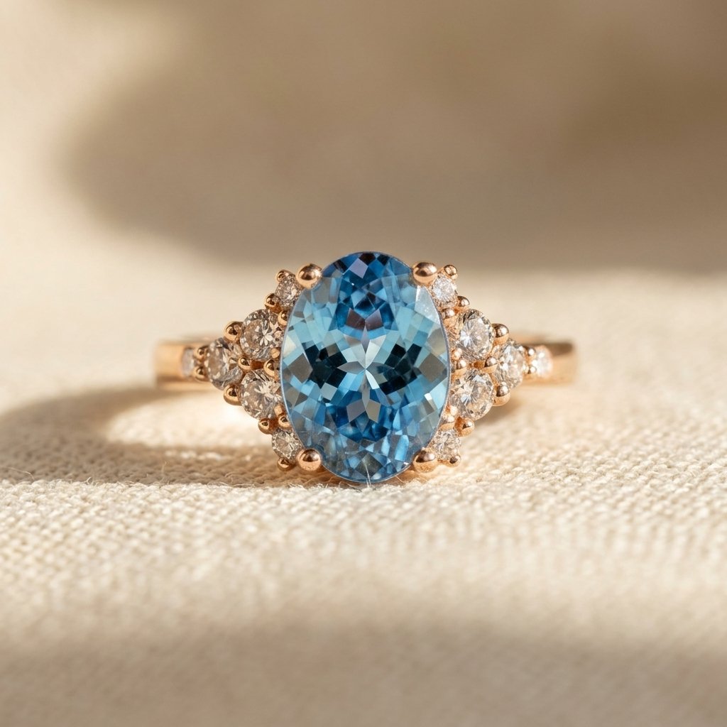 Rose Gold London Blue Topaz Oval Ring