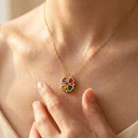 Gold Four Heart Gemstone Charm Necklace