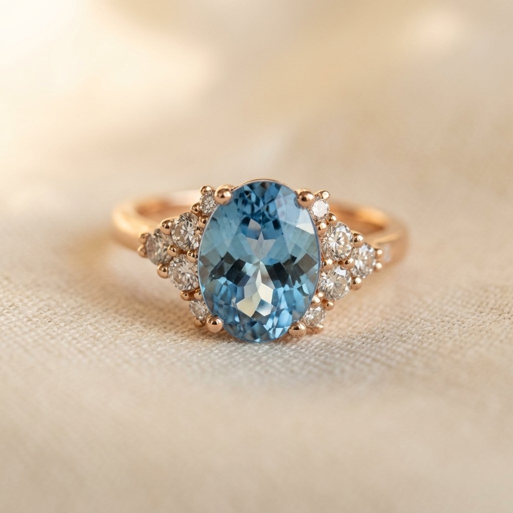 Rose Gold London Blue Topaz Oval Ring