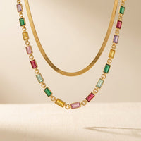 Gold Multicolor Gemstone Link Necklace