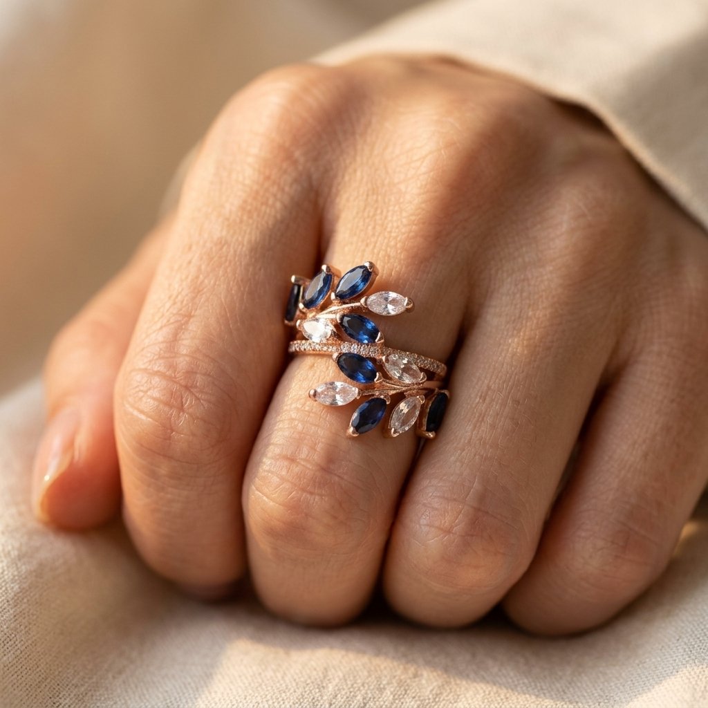 Rose Gold Sapphire Oval Leaf Ring