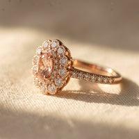 Rose Gold Morganite Halo Oval Ring