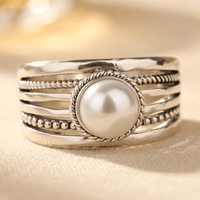 Bohemian Silver Pearl Twisted Statement Ring
