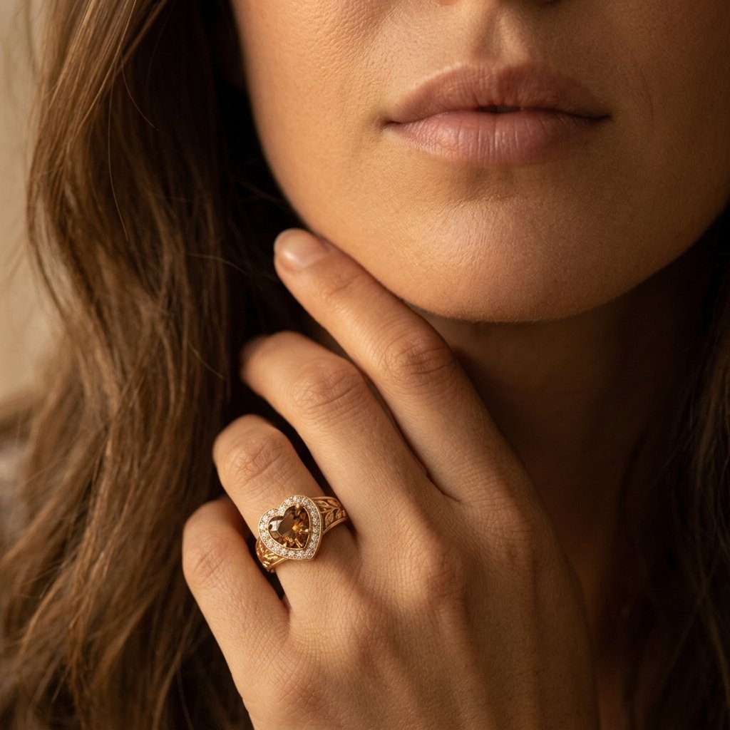Vintage Gold Smoky Quartz Heart Ring