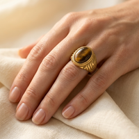 Gold Tiger Eye Stone Oval Signet Ring