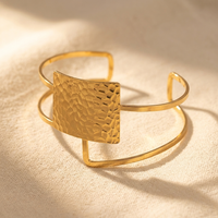 Gold Textured Square Open Cuff Bracelet