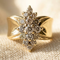 Gold Diamond Cluster Oval Ring
