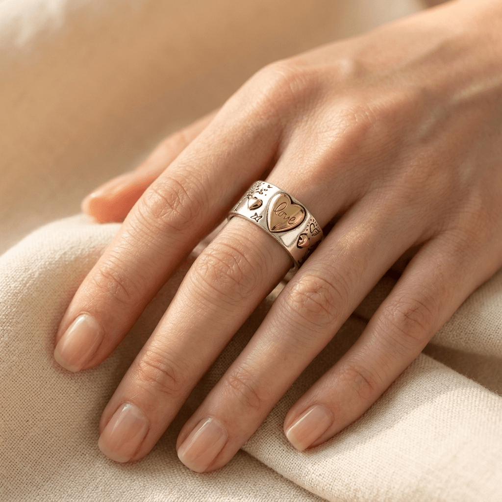 Vintage Bohemian Silver Gold Heart Ring