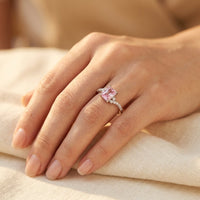 Pink Cushion Silver Diamond Accent Ring