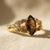 Vintage Gold Smoky Quartz Leaf Ring