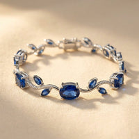 Blue Sapphire Silver Leaf Link Bracelet