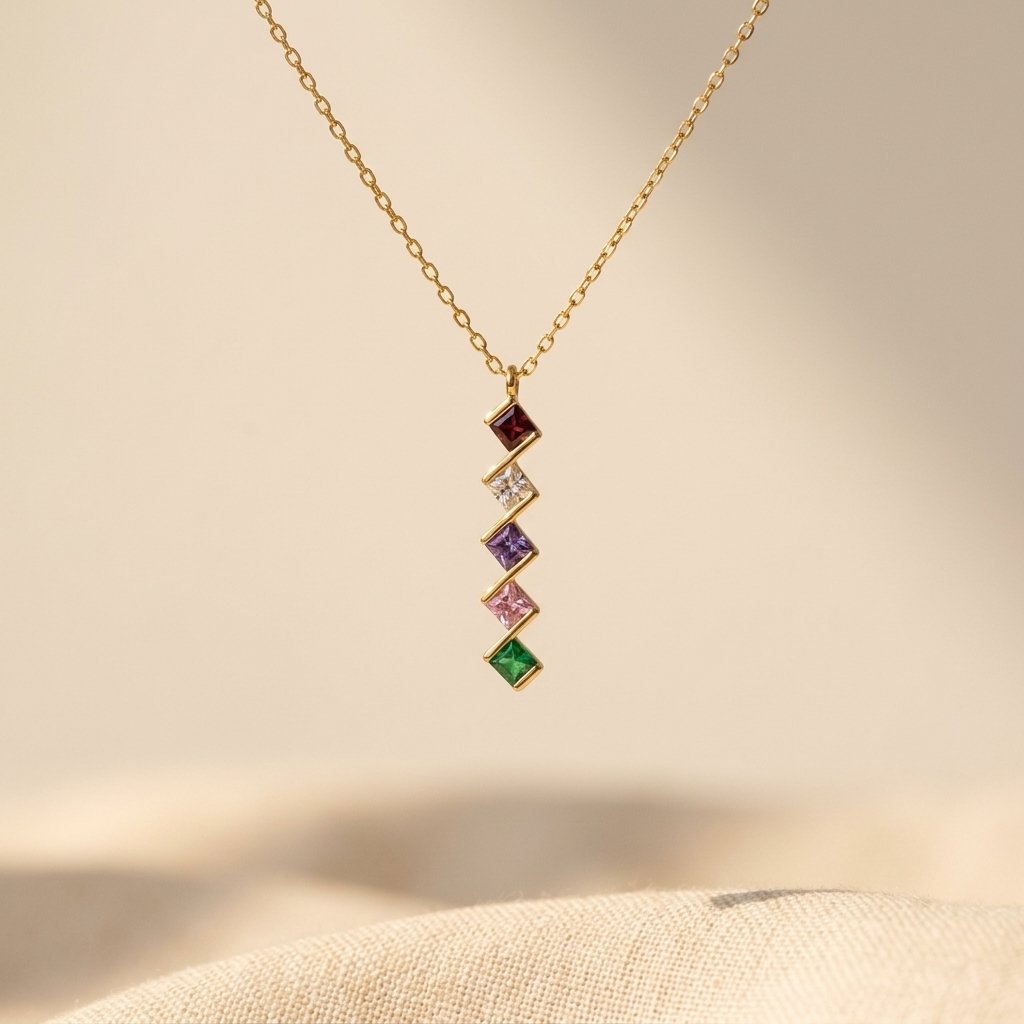 Colorful Gold Rainbow Square Pendant Necklace