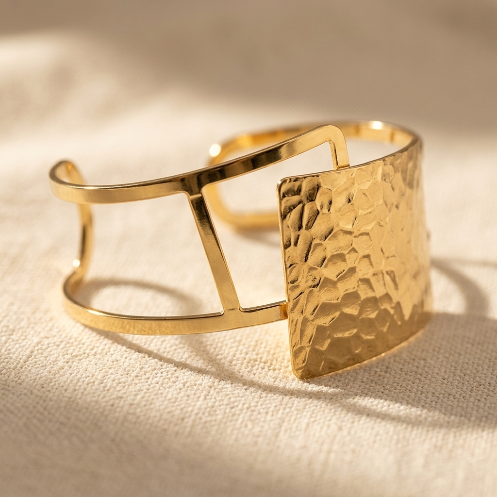 Gold Textured Square Open Cuff Bracelet