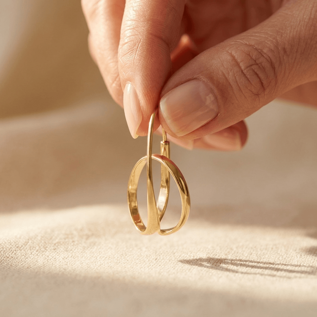 Gold Twisted Double Hoop Drop Earrings