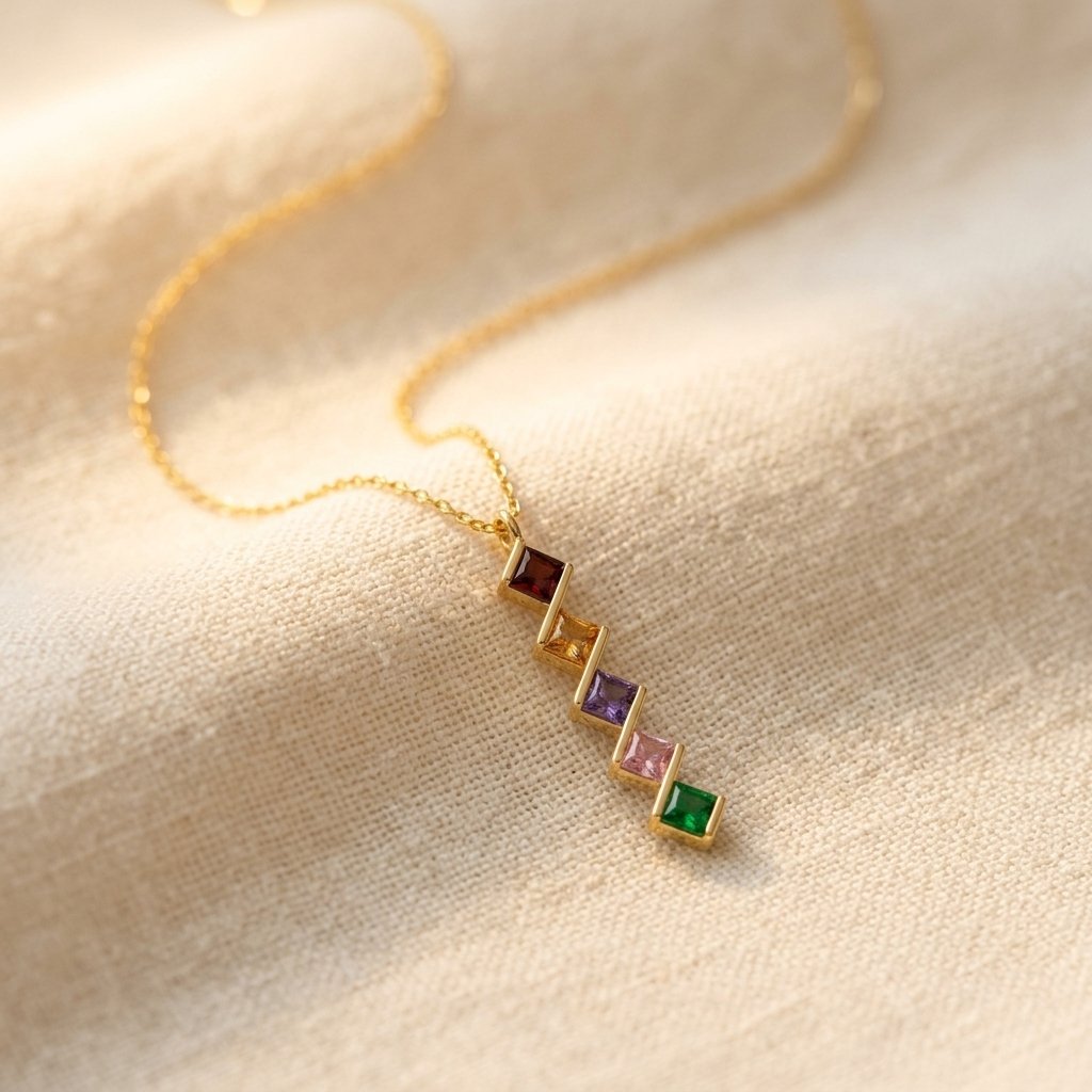 Colorful Gold Rainbow Square Pendant Necklace