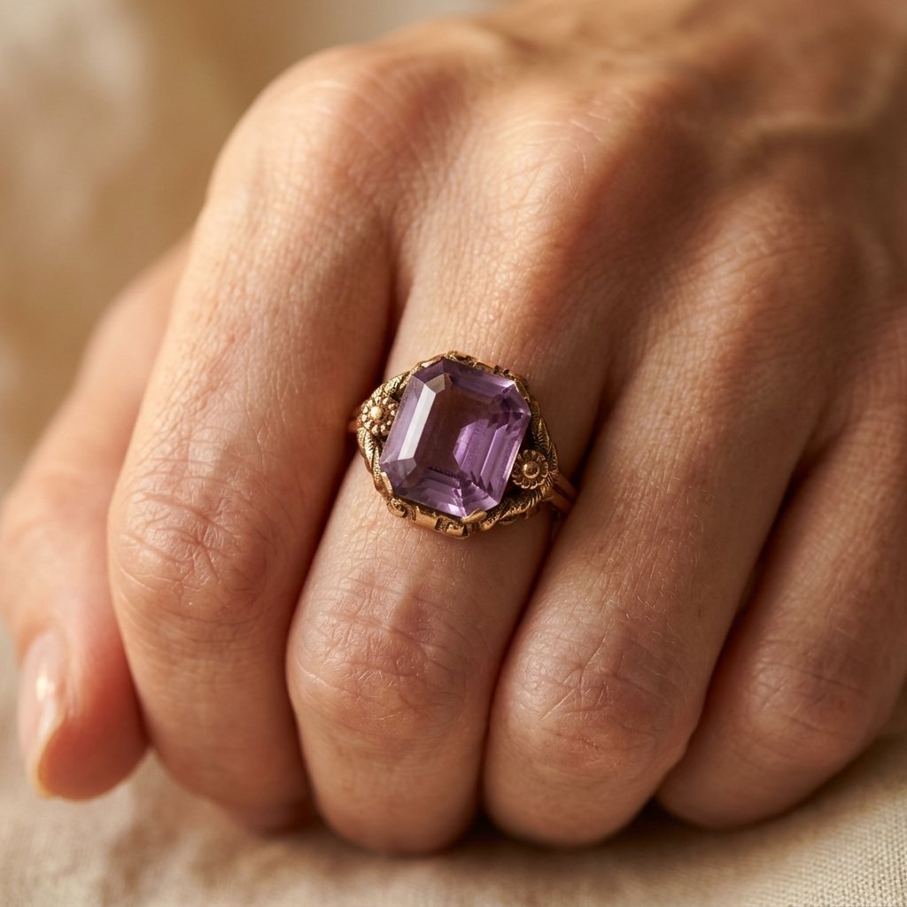 Vintage Gold Amethyst Filigree Ring