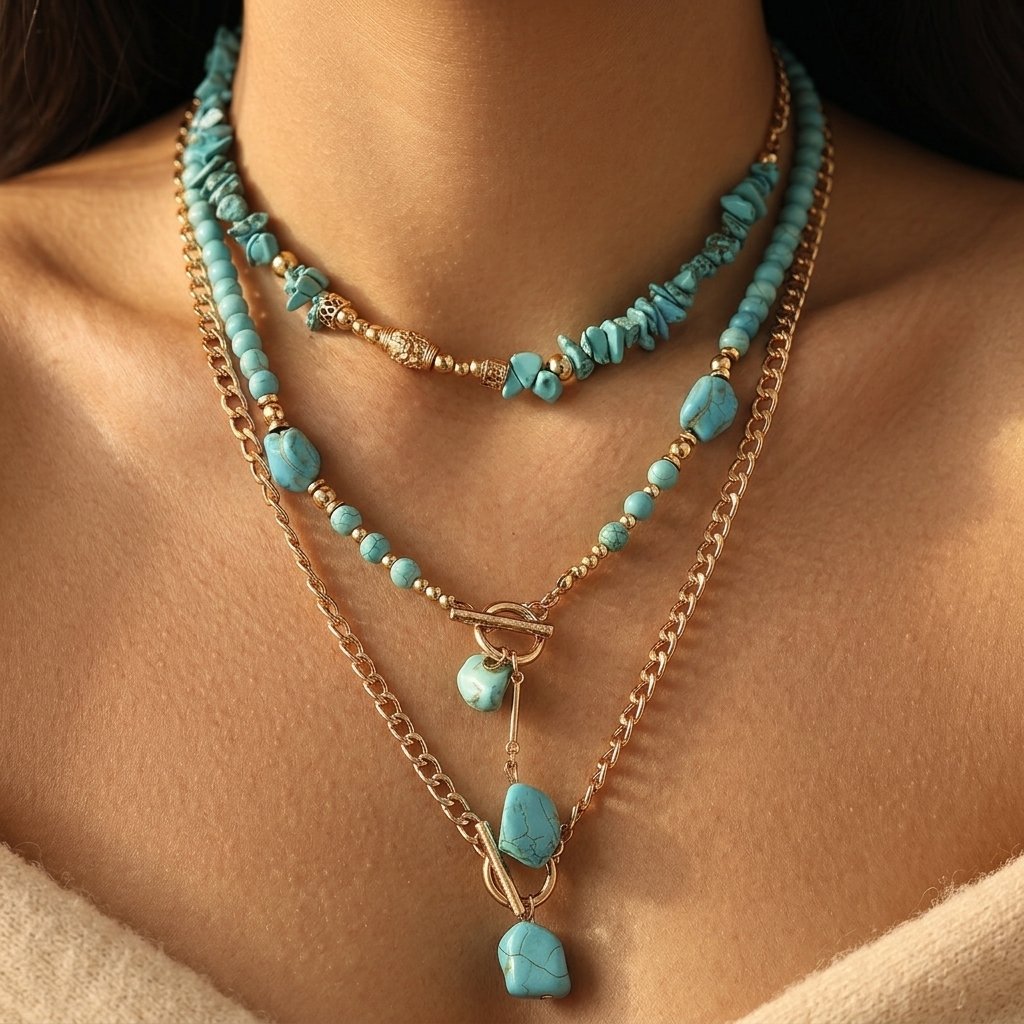 Boho Gold Turquoise Beaded Layered Necklace