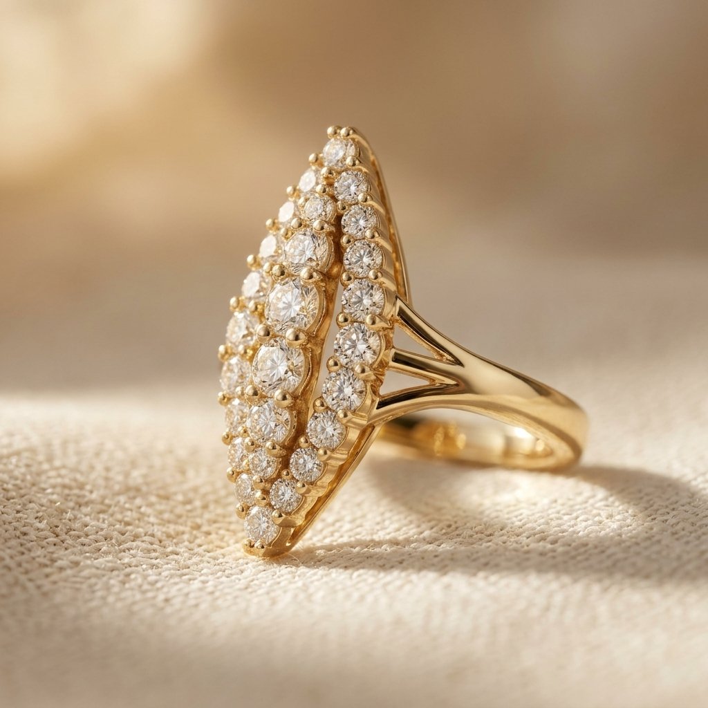 Gold Cubic Zirconia Marquise Cluster Ring