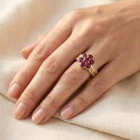 Vintage Gold Ruby Floral Cluster Ring