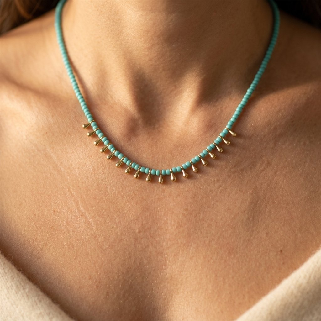 Boho Gold Turquoise Teardrop Beaded Necklace