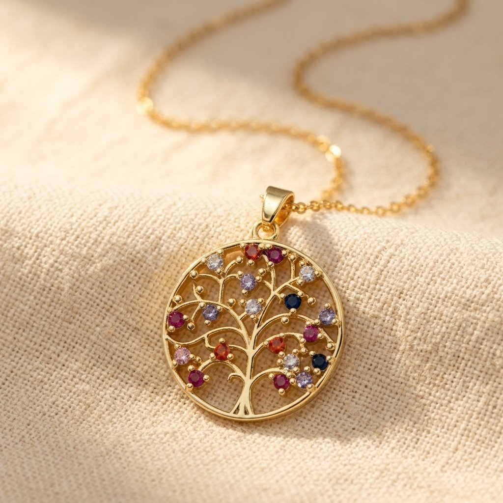 Gold Filigree Colorful Stone Tree Necklace