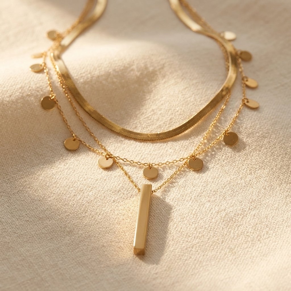 Vintage Gold Layered Round Disc Necklace