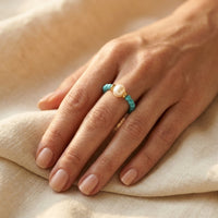 Vintage Gold Turquoise Pearl Beaded Ring