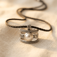 Bohemian Silver Pearl Beaded Ring Necklace