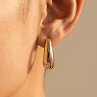 Elegant Gold Polished Teardrop Hoop Earrings