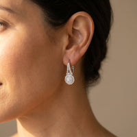 Silver Cubic Zirconia Halo Leverback Drop Earrings