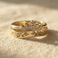 Vintage Gold Floral Filigree Round Cubic Zirconia Ring Set