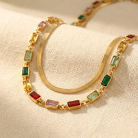 Gold Multicolor Gemstone Link Necklace