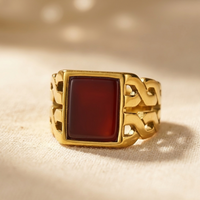 Gold Square Red Agate Statement Ring