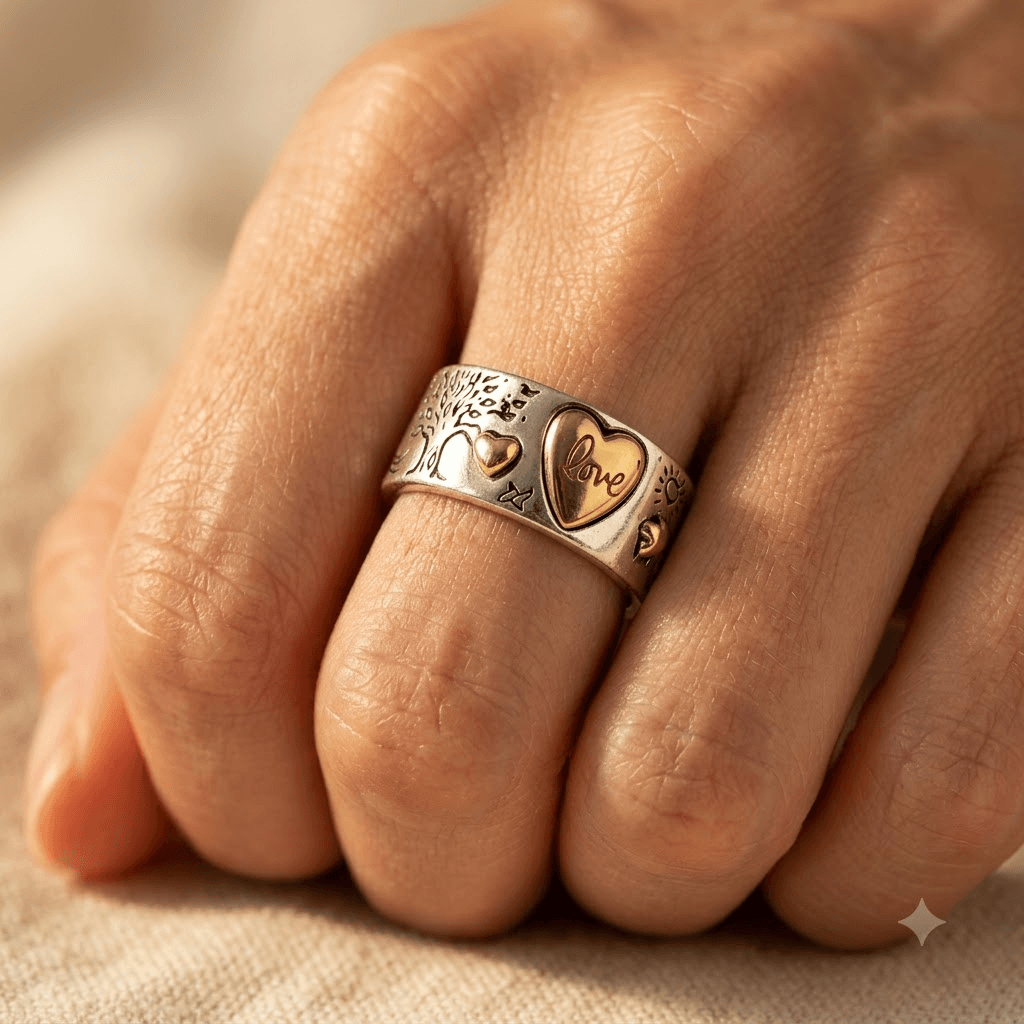 Vintage Bohemian Silver Gold Heart Ring