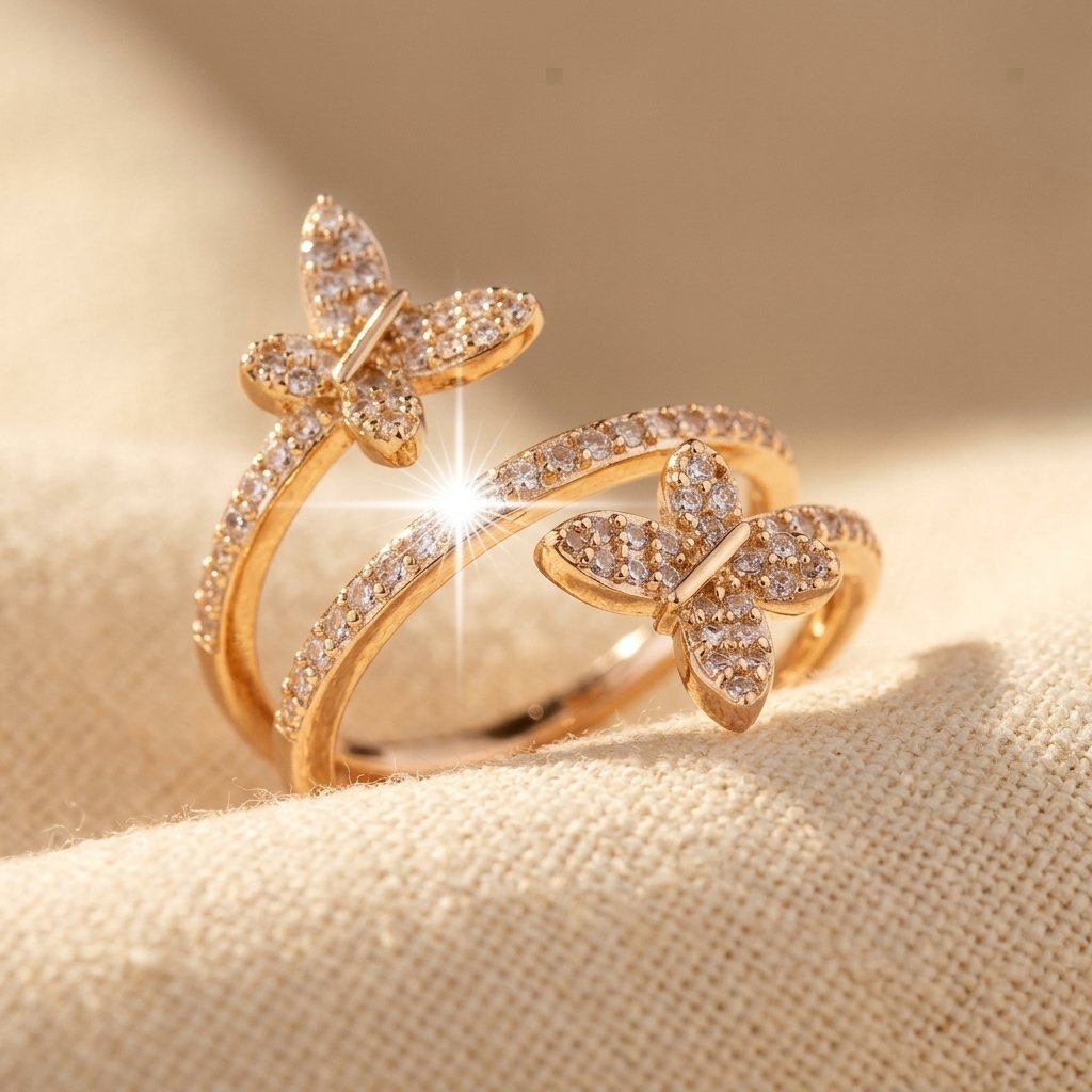 Pavé Gold Double Butterfly Band Ring