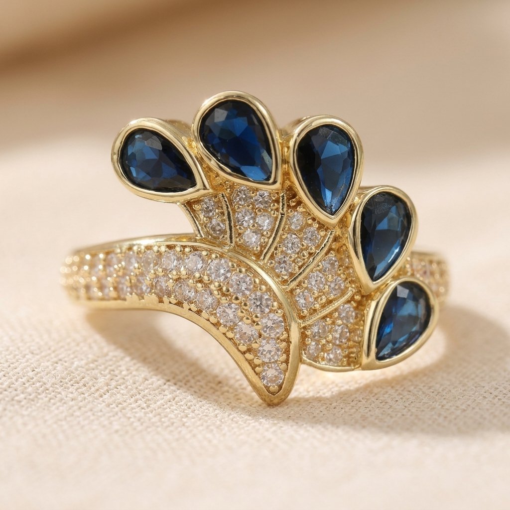 Art Deco Gold Blue Sapphire Ring