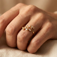 Gold Cubic Zirconia Floral Wrap Ring