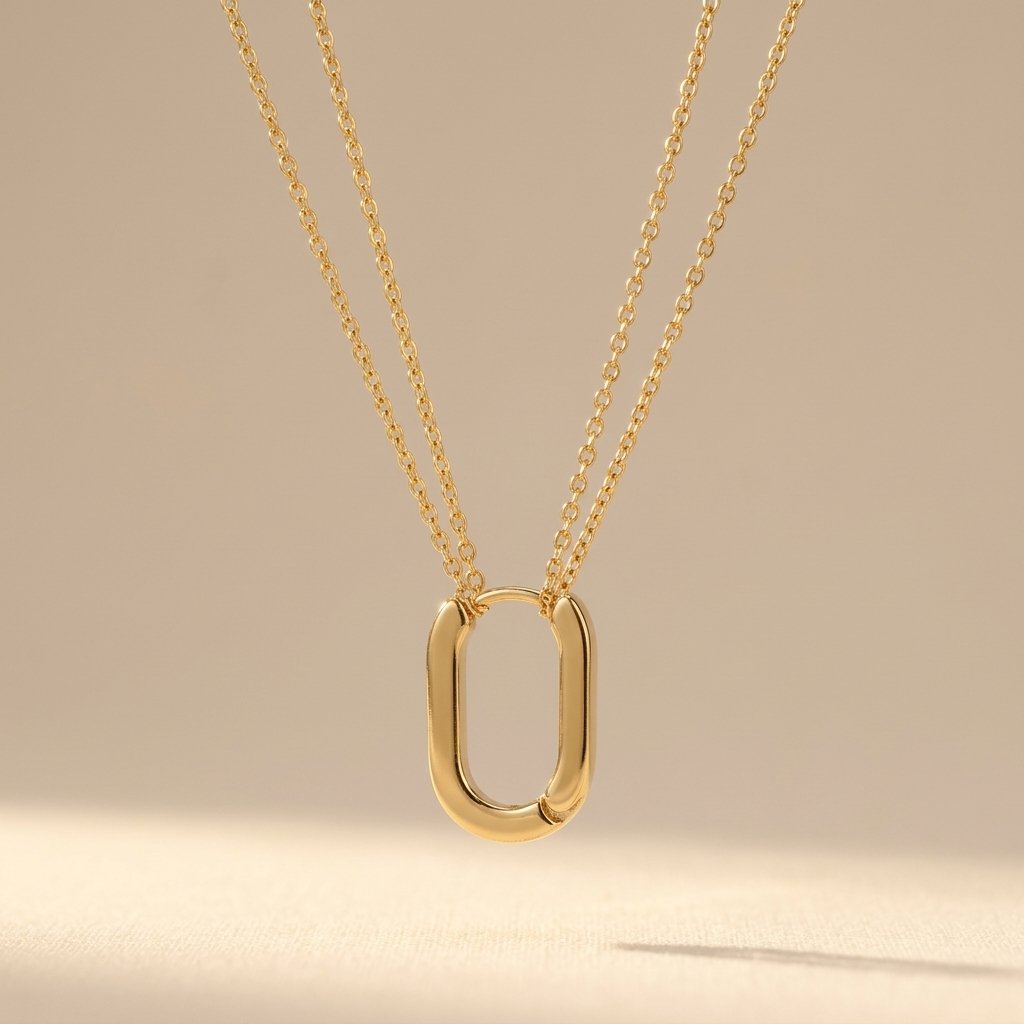 Gold Oval Link Double Chain Necklace