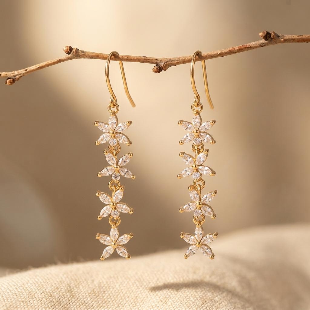 Elegant Sparkling Floral Copper Earrings
