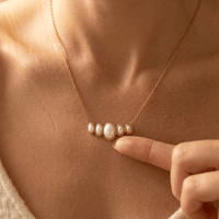 Gold Pearl Oval Five Stone Necklace