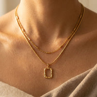 Minimalist Gold Double Layer Square Pendant Necklace