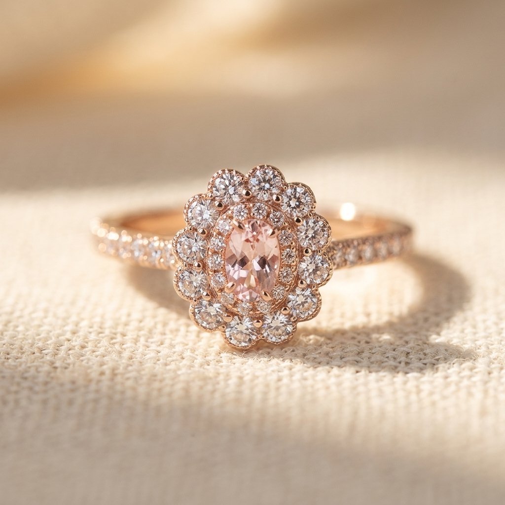 Rose Gold Morganite Halo Oval Ring