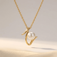 Gold Pearl Asymmetric Open Pendant Necklace