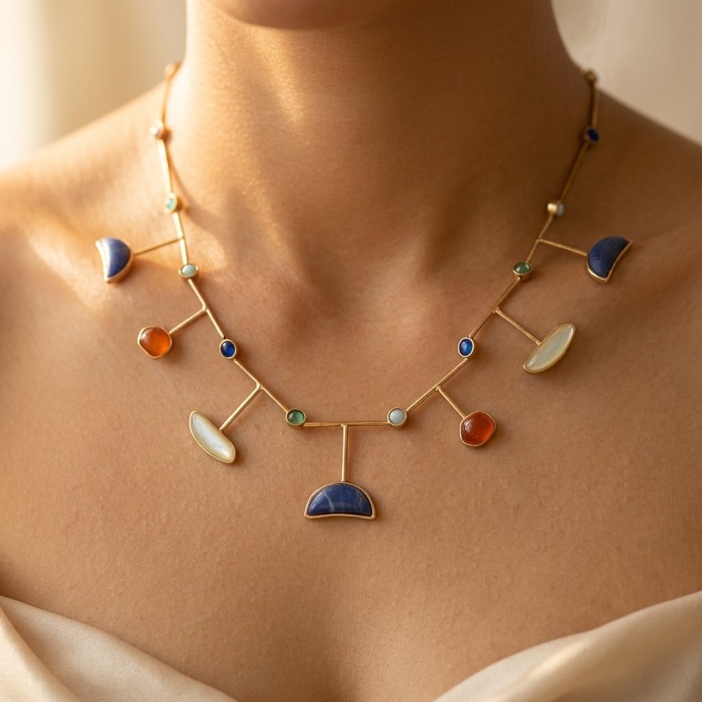 Vintage Gold Lapis Geometric Pendant Necklace