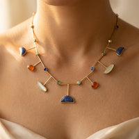 Vintage Gold Lapis Geometric Pendant Necklace