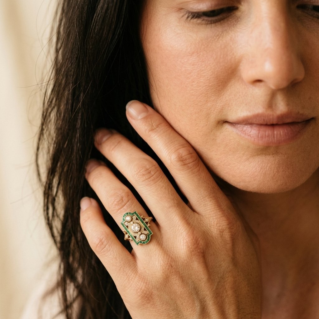 Art Deco Gold Diamond Emerald Ring