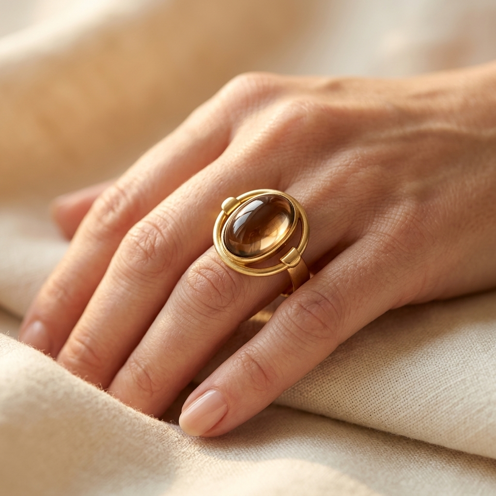 Vintage Gold Oval Smoky Stone Hollow Ring