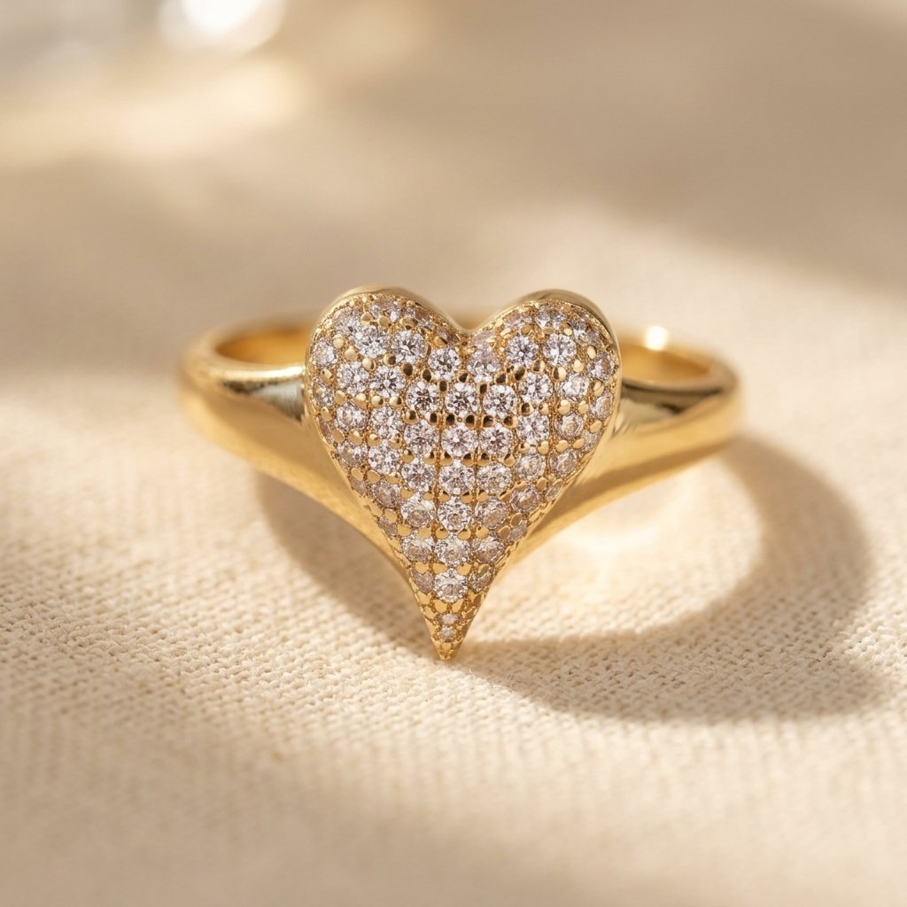 Gold Cubic Zirconia Pavé Heart Ring
