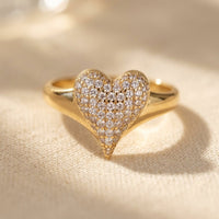 Gold Cubic Zirconia Pavé Heart Ring